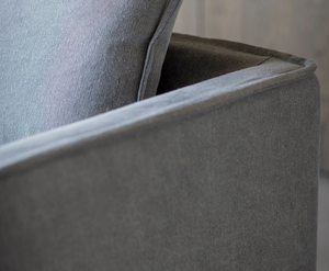 ROUNDED GREY THREE SEATER BUTTON SOFA