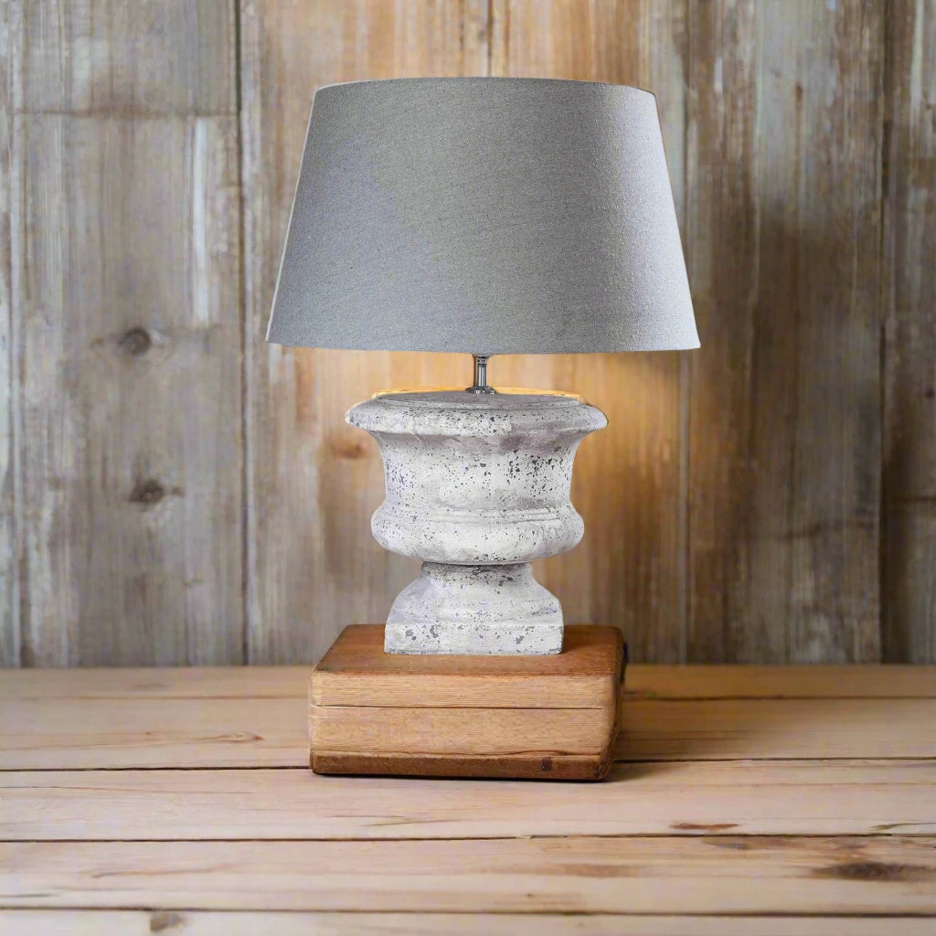 Set Of 2 STONE SQUAT URN LAMP WITH SHADE