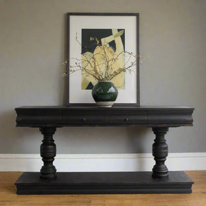 LARGE DISTRESSED BLACK CONSOLE TABLE The Interior Co