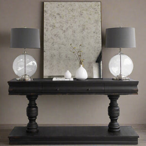 LARGE DISTRESSED BLACK CONSOLE TABLE