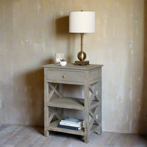 TWO SHELF DISTRESSED BEDSIDE TABLE