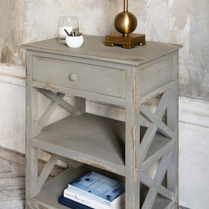 TWO SHELF DISTRESSED BEDSIDE TABLE