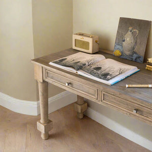 Bleached two draw reclaimed pine desk 