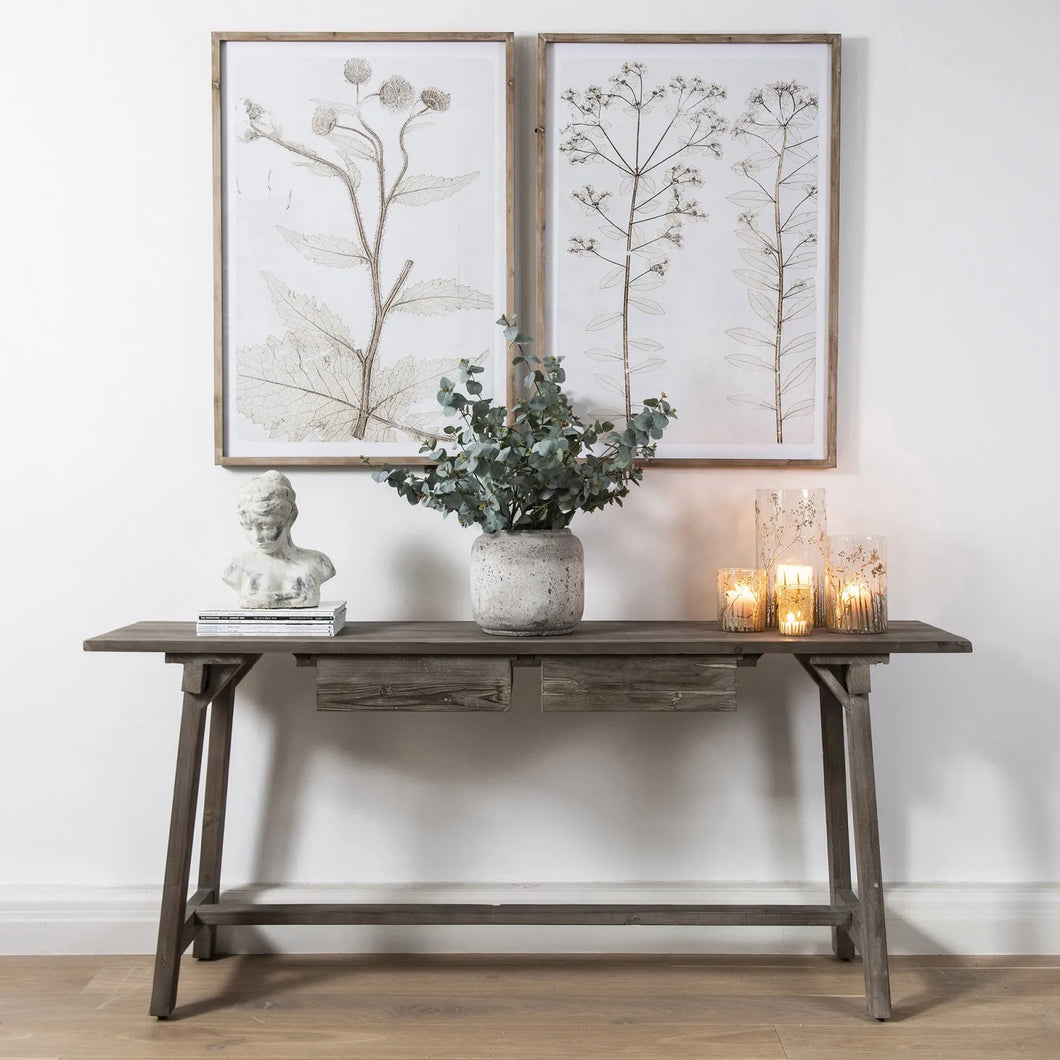 Recycled, pine planked console table 