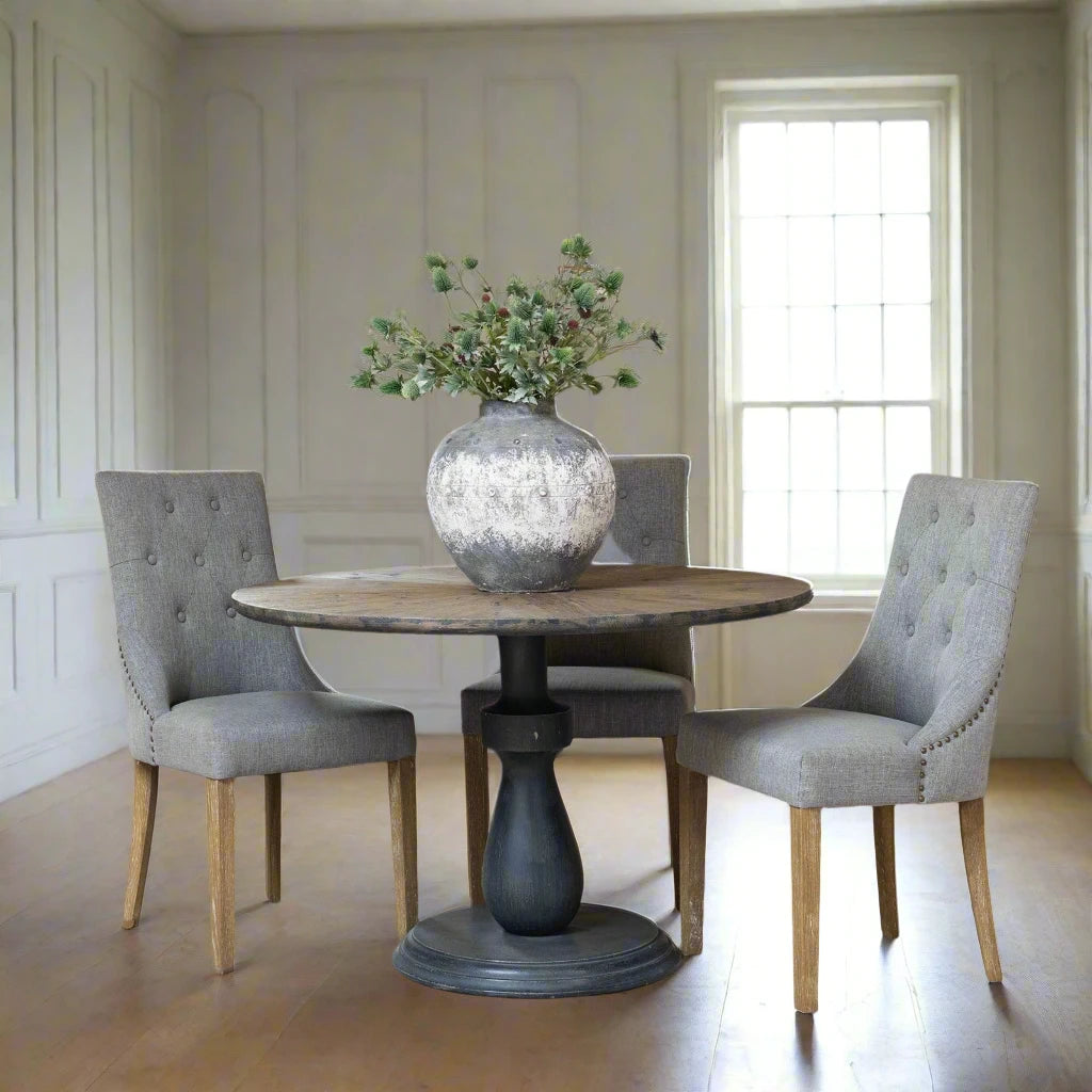 ROUND PEDESTAL DINING TABLE RECYCLED PINE AND BIRCH