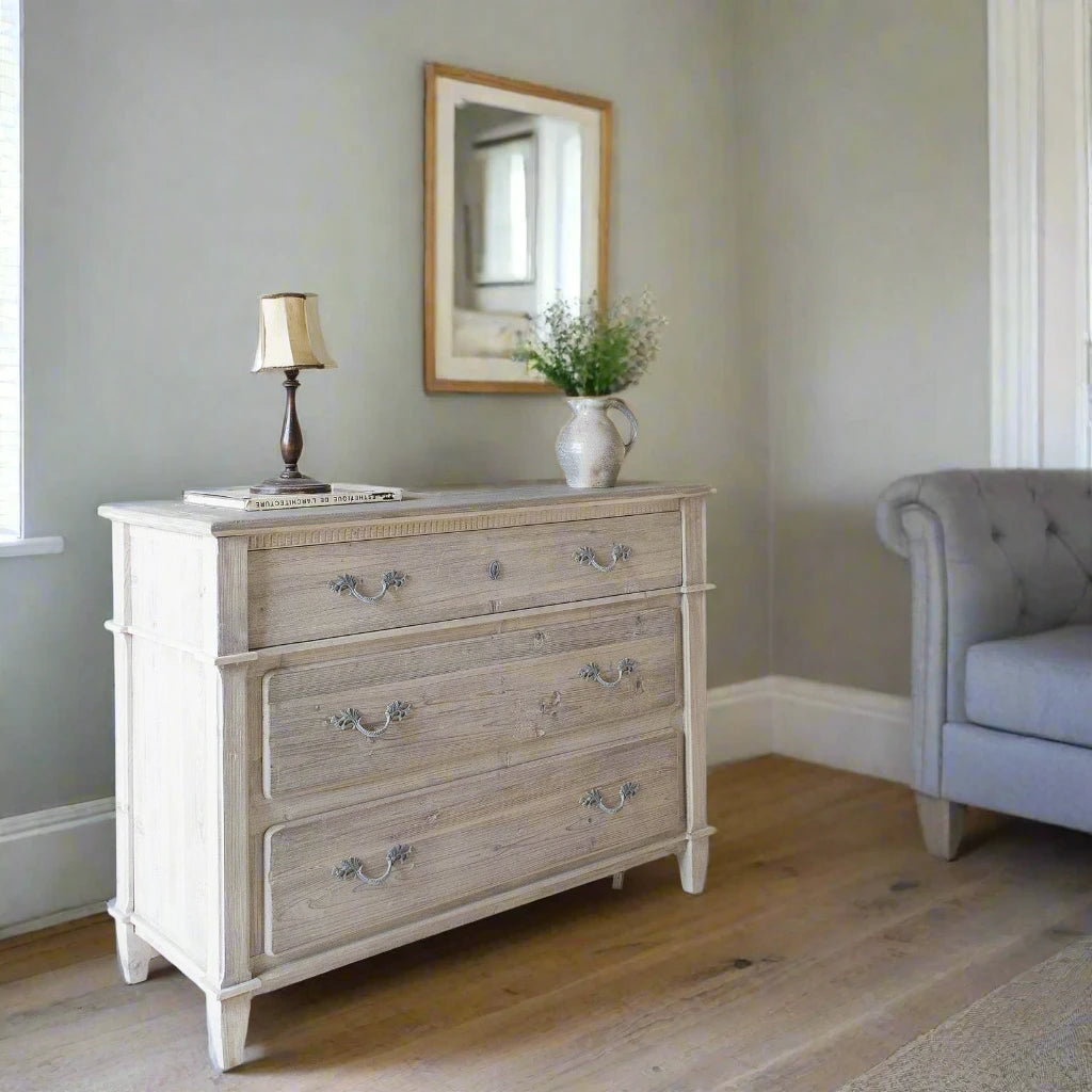 Grey drawers with wood top deals