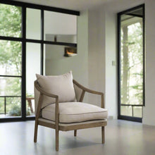 Load image into Gallery viewer, BEIGE CURVED OAK FRAMED ARMCHAIR
