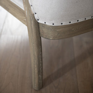 BEIGE CURVED OAK FRAMED ARMCHAIR