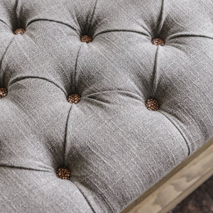 Soft Grey Buttoned Oak Coffee Table With Shelf In Lime Washed Effect