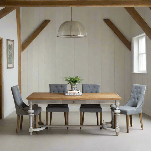 COLONIAL GREY OAK FRENCH BALL LEG DINING TABLE