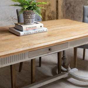 COLONIAL GREY OAK FRENCH BALL LEG DINING TABLE