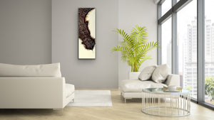 Original Canvas Feather painting "Drama" 35 x 12 inch by Kerrie Griffin Available from The Interior Co 