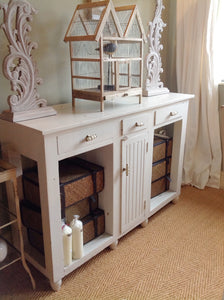 Shabby Chic Distressed Wooden Console Table Painted in F&B White Tie Distressed