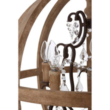 Load image into Gallery viewer, ROUND 5 ARM CHANDELIER wooden iron and glass
