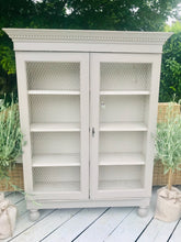 Load image into Gallery viewer, French Style Storage Cabinet Painted in French Grey with Chicken Wire Doors 130 cm H 98 cm W 28cm D
