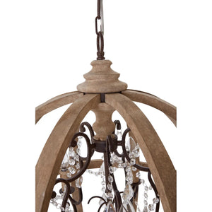 ROUND 5 ARM CHANDELIER wooden iron and glass