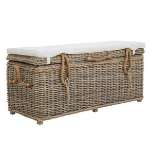 NATURAL RATTAN STORAGE BENCH WITH CUSHION the interior co 