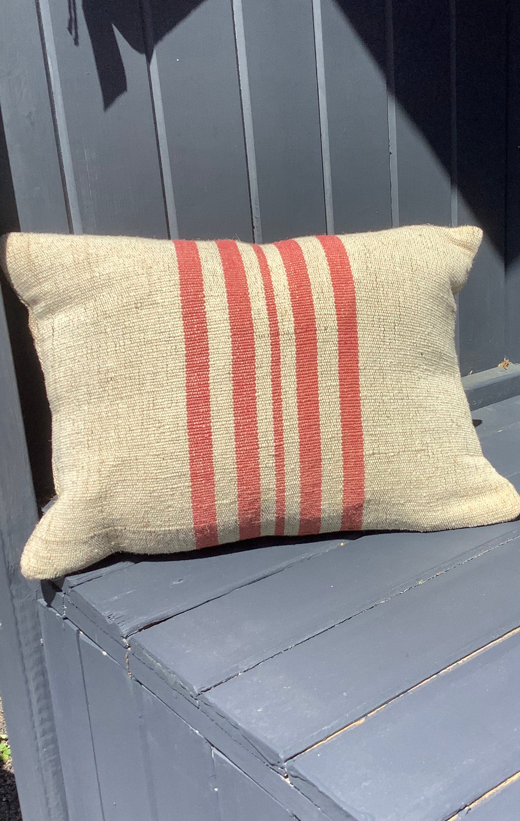 Sackcloth Cushion Linen and Red Stripe  By nukuku 