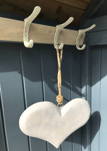 Large Painted Mango Wood Heart With Rope Hanger
