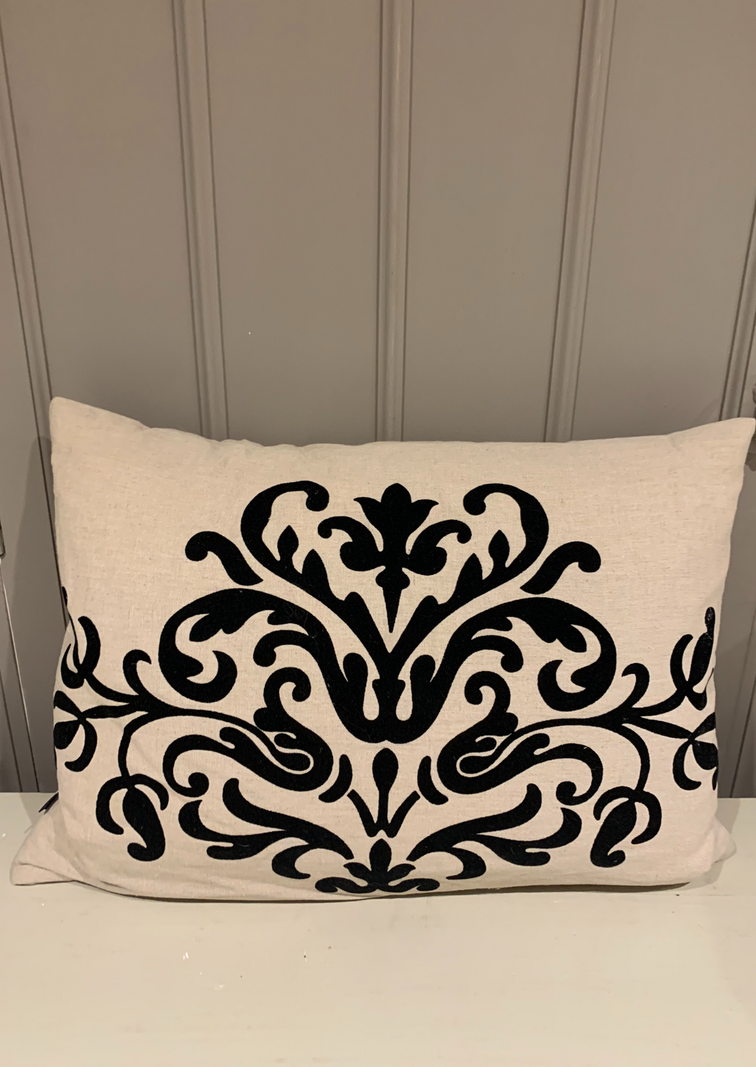 Fleur Motif Detail Linen Cushion With velvet embossed by the interior co 