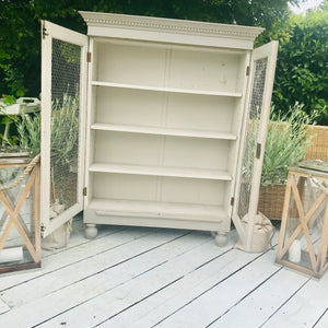 French Style Storage Cabinet Painted in French Grey with Chicken Wire Doors 130 cm H 98 cm W 28cm D