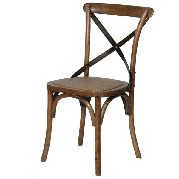Dark Country Elm Steel Cross Back Dining Chair With Rattan Seat