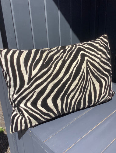 Large Zebra Cushion Black and White With Feather Pad