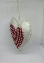 Load image into Gallery viewer, Hand Made Fabric Hanging Heart - Red and White Checked - White Linen
