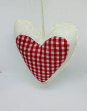 Load image into Gallery viewer, Hand Made Fabric Hanging Heart - Red and White Checked - White Linen
