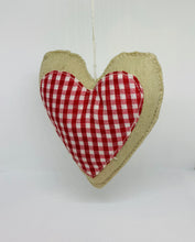 Load image into Gallery viewer, Hand Made Fabric Hanging Heart - Red and White Checked - Linen
