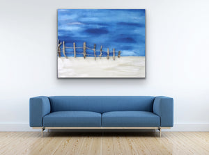 "Perfect Peace" Extra Large Beach Scene Original Canvas with Driftwood 36 x 46 inches by Kerrie Griffin