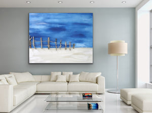 "Perfect Peace" Extra Large Beach Scene Original Canvas with Driftwood 36 x 46 inches by Kerrie Griffin available from The Interior Co 