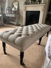 Load image into Gallery viewer, French style &#39;Bench footstool&#39; Buttoned in cream natural linen Fabric The Interior Co 
