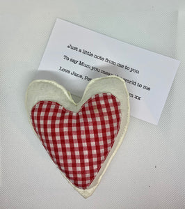 send a heart to a loved one from The Interior CoHand Made Fabric Hanging Heart - Red and White Checked - Linen