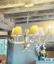 Load image into Gallery viewer, Chrome Antler Chandelier Including Small Shades
