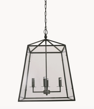 Load image into Gallery viewer, BLACK IRON AND GLASS 4 LIGHT PENDANT
