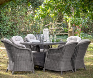 Outdoor Country 6 Seater Oval Dining Set With 8 Chairs in All Weather PE Rattan
