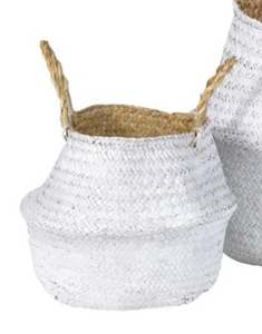 Set of 2 White Grass Storage Baskets