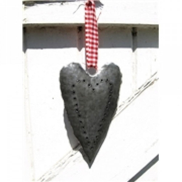 Galvanized heart on red ribbon small