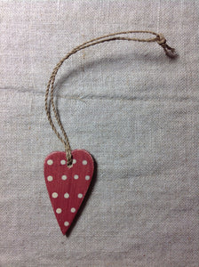 Red spotty heart mini tree decoration red and cream east of india.