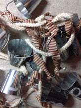 Load image into Gallery viewer, Tin Bucket Mini Advent Garland Numbered with Red Gingham Ribbon
