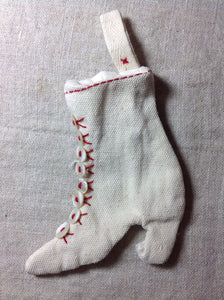 Cream hanging Christmas decoration ice skating boot handmade pearl buttons