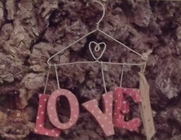 Love wooden sign Red with cream spots on Hanger