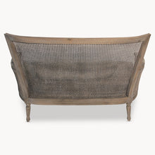 Load image into Gallery viewer, GREY WASH BERGERE SOFA WITH LINEN CUSHIONS
