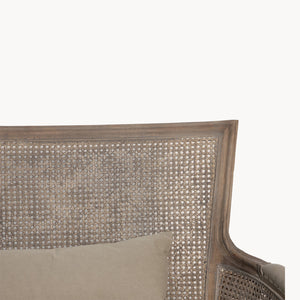 GREY WASH BERGERE SOFA WITH LINEN CUSHIONS