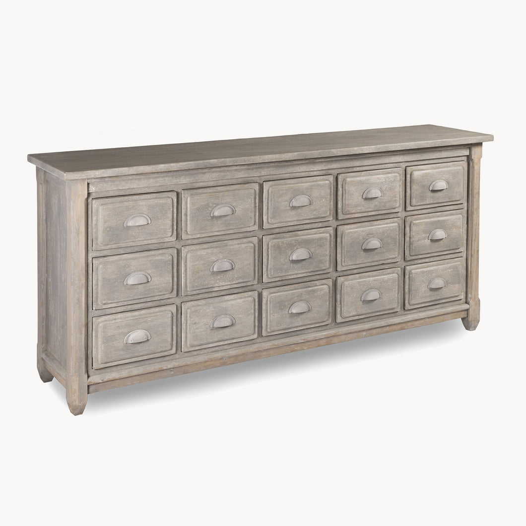 MONOMOY DISTRESSED GREY FIFTEEN DRAWER CHEST