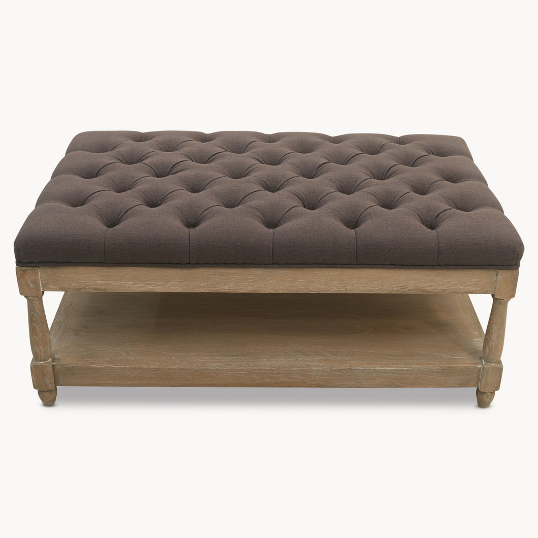 Charcoal Buttoned Oak Coffee Table With Shelf In Lime Washed Effect