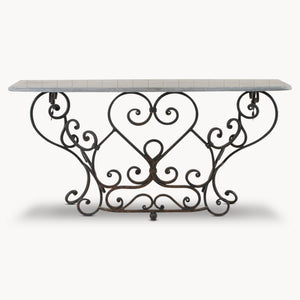 Iron and stone railing console table