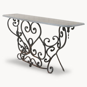 Iron and stone railing console table