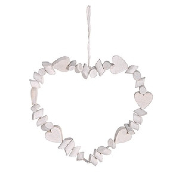 White Wooden multi-heart wreath - Hanging